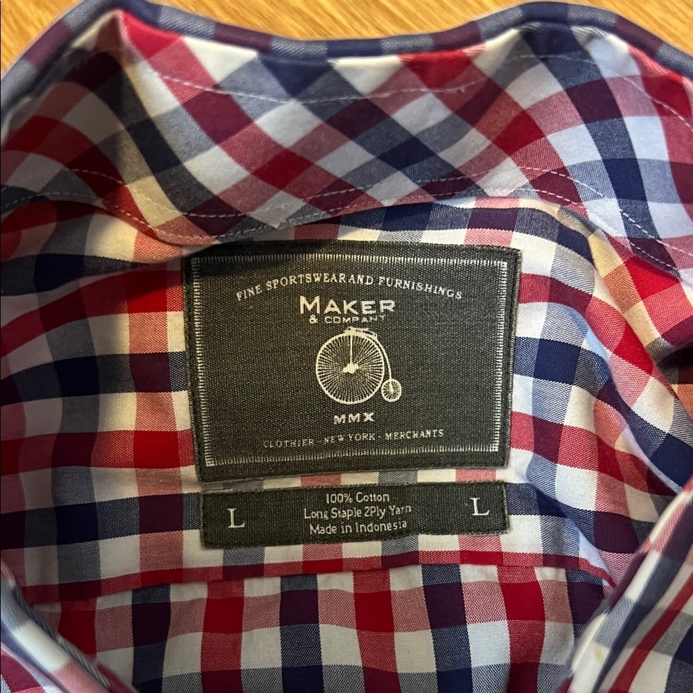 Maker & Company long sleeves Classic Red and Blue Plaid Men's Shirt large - Picture 2 of 4